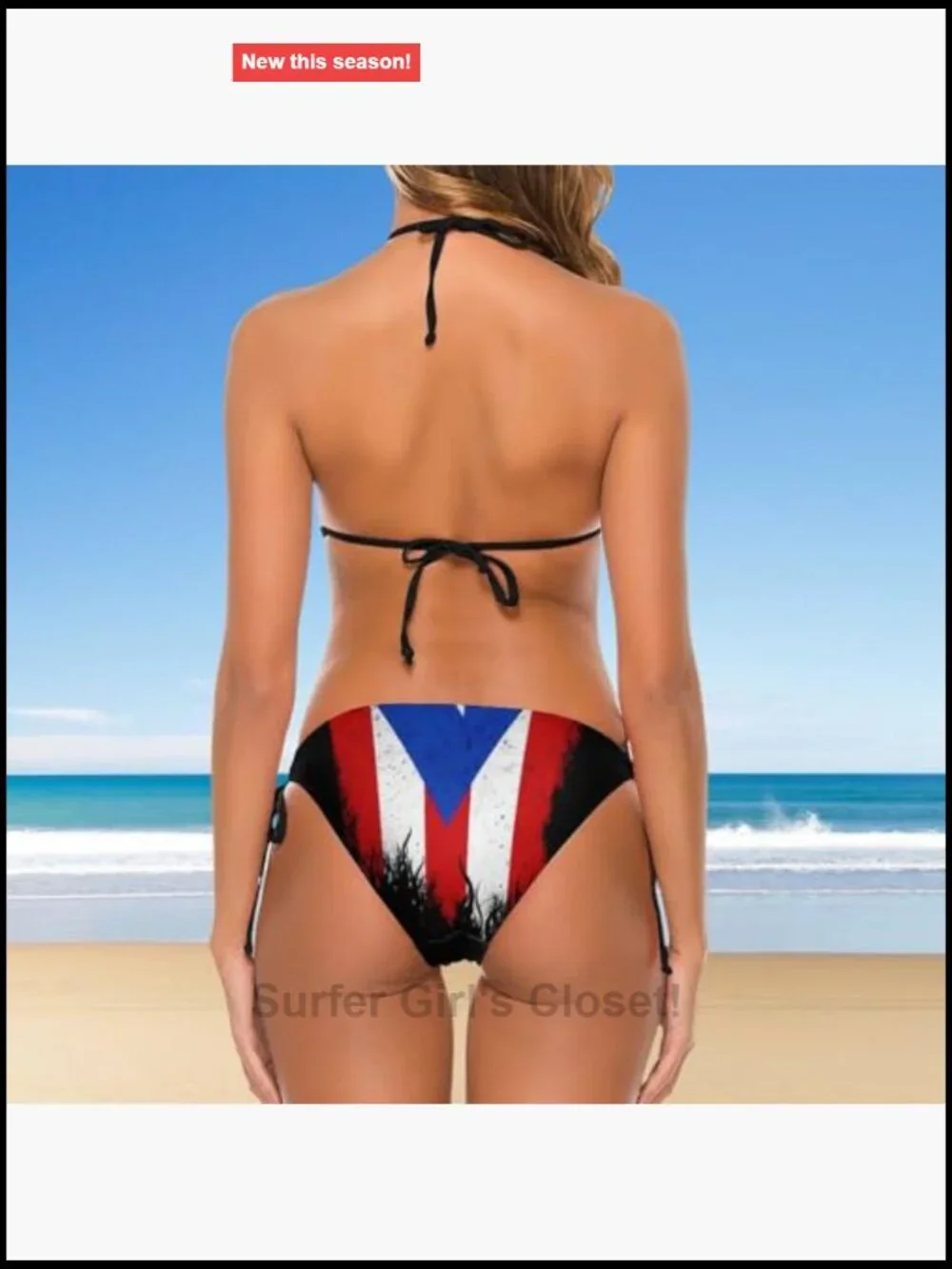 Puerto Rico Flag Bikini Set with Strappy Triangle Top and Low Rise Briefs